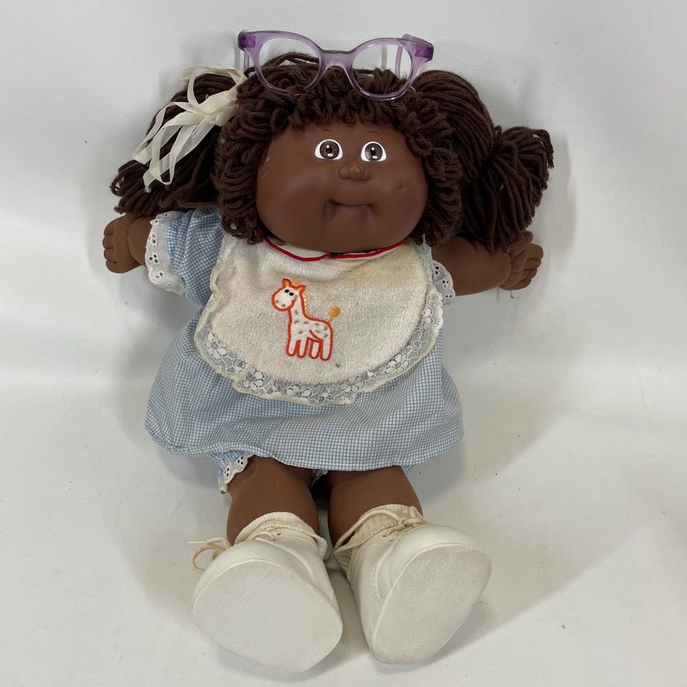 Cabbage Patch Kids Doll Vintage 1982 Coleco African American Gingham Giraffe Bib